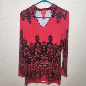 V Cristina Red and Black VINTAGE Graphic Long Sleeve Knit Top SMALL (5245)